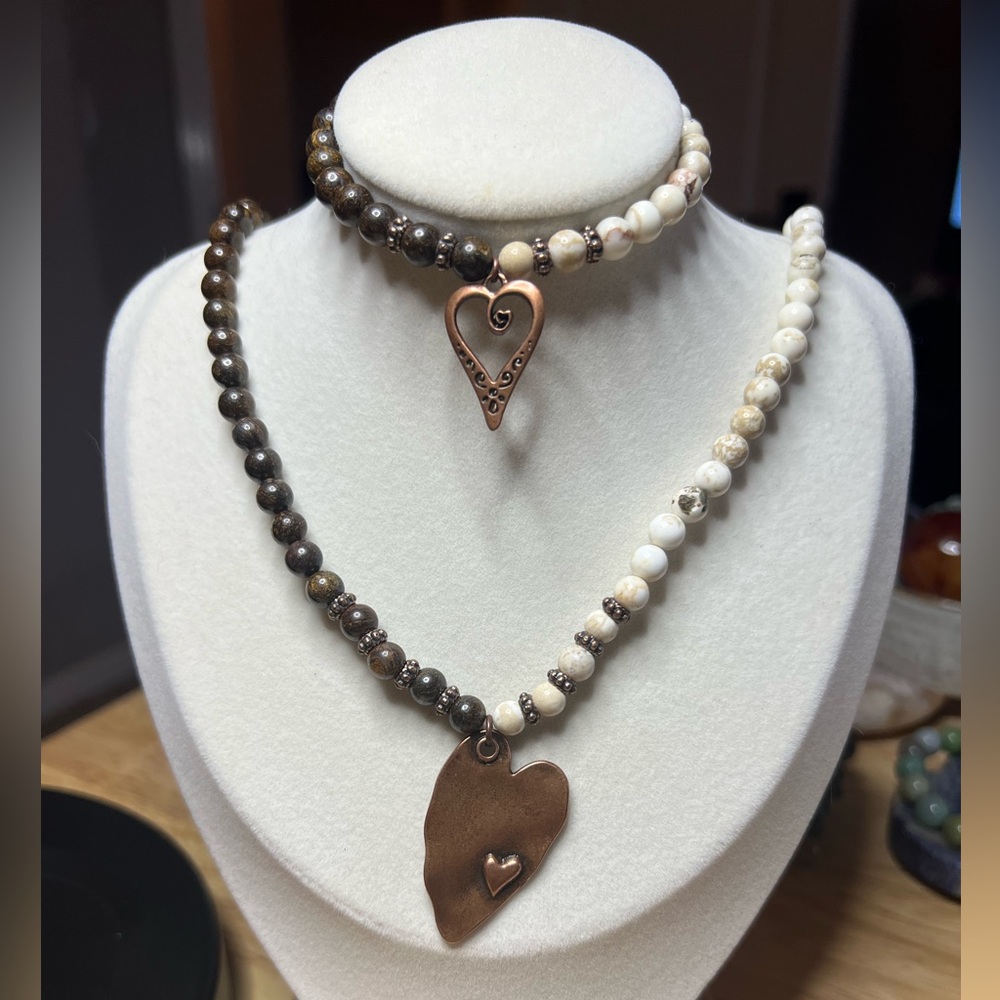 Handmade Howlite/Bronzite Necklace 18” & handmade Howlite Bracelet